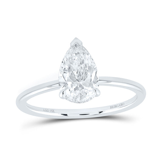 14K Yellow Or White Gold 1 1/3 Cttw Lab Grown Diamond Pear Solitaire Ring
