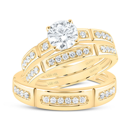 14K Yellow Or White Gold 1 1/2 Cttw Lab Grown Diamond 1 Cttw Center Round Trio Set