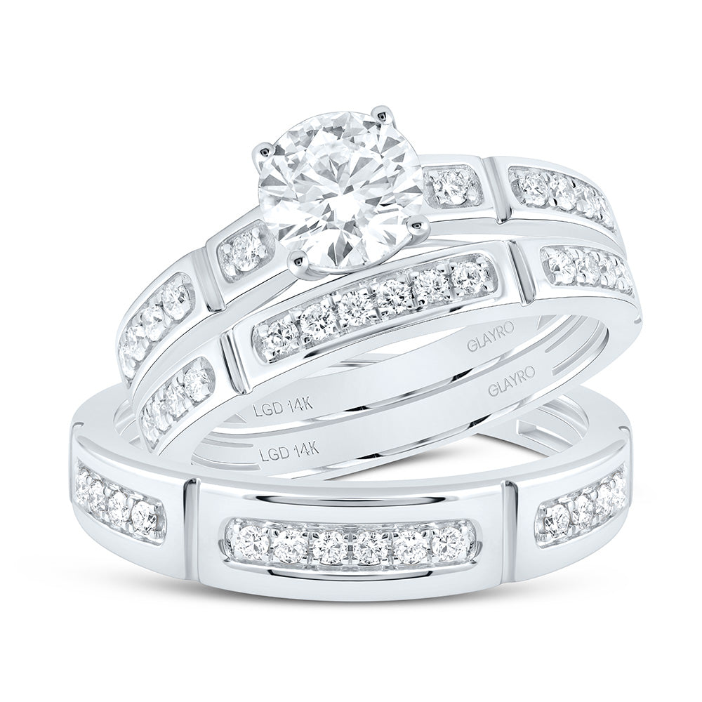 14K Yellow Or White Gold 1 1/2 Cttw Lab Grown Diamond 1 Cttw Center Round Trio Set