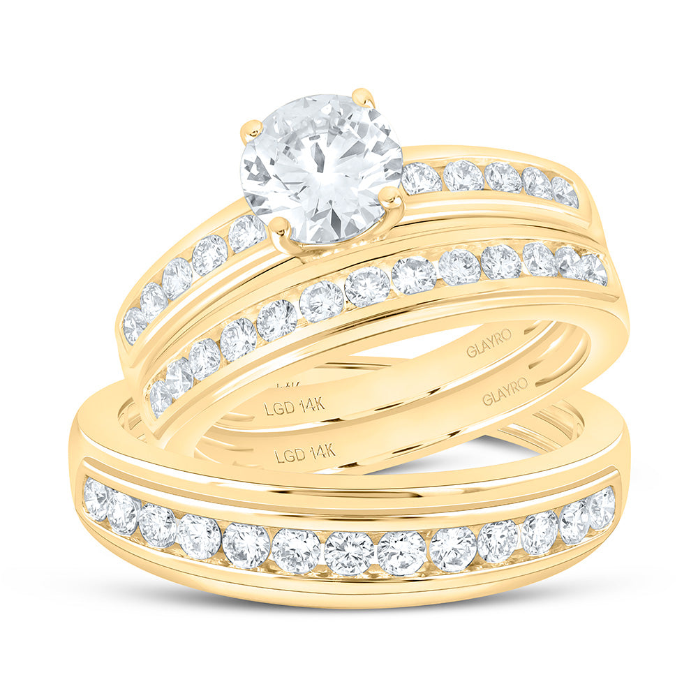 14K Yellow Or White Gold 2 Cttw Lab Grown Diamond 1 Cttw Center Round Trio Set