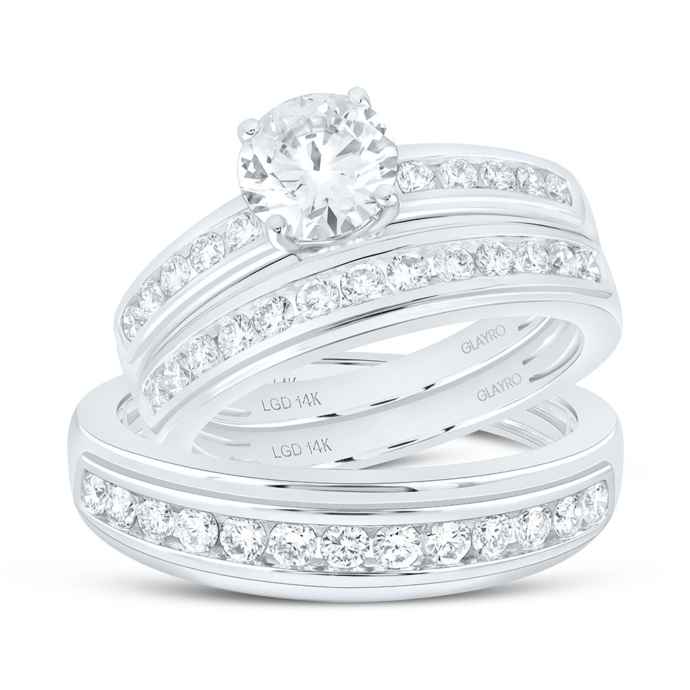 14K Yellow Or White Gold 2 Cttw Lab Grown Diamond 1 Cttw Center Round Trio Set