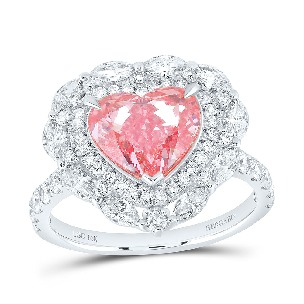 14K Yellow Or White Gold 4 1/3 Cttw Lab Grown Diamond 3 Cttw Center Heart Pink Diamond Fashion Engagement Ring