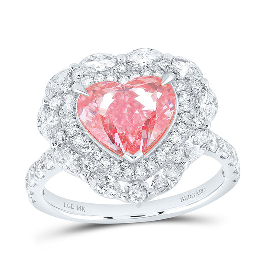 14K Yellow Or White Gold 4 1/3 Cttw Lab Grown Diamond 3 Cttw Center Heart Pink Diamond Fashion Engagement Ring