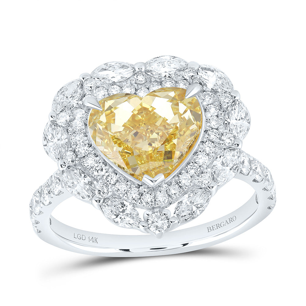14K Yellow Or White Gold 4 3/8 Cttw Lab Grown Diamond 3 Cttw Center Heart Yellow Diamond Fashion Engagement Ring