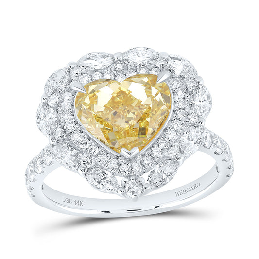 14K Yellow Or White Gold 4 3/8 Cttw Lab Grown Diamond 3 Cttw Center Heart Yellow Diamond Fashion Engagement Ring