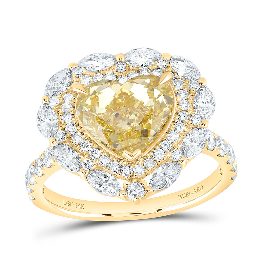 14K Yellow Or White Gold 4 3/8 Cttw Lab Grown Diamond 3 Cttw Center Heart Yellow Diamond Fashion Engagement Ring