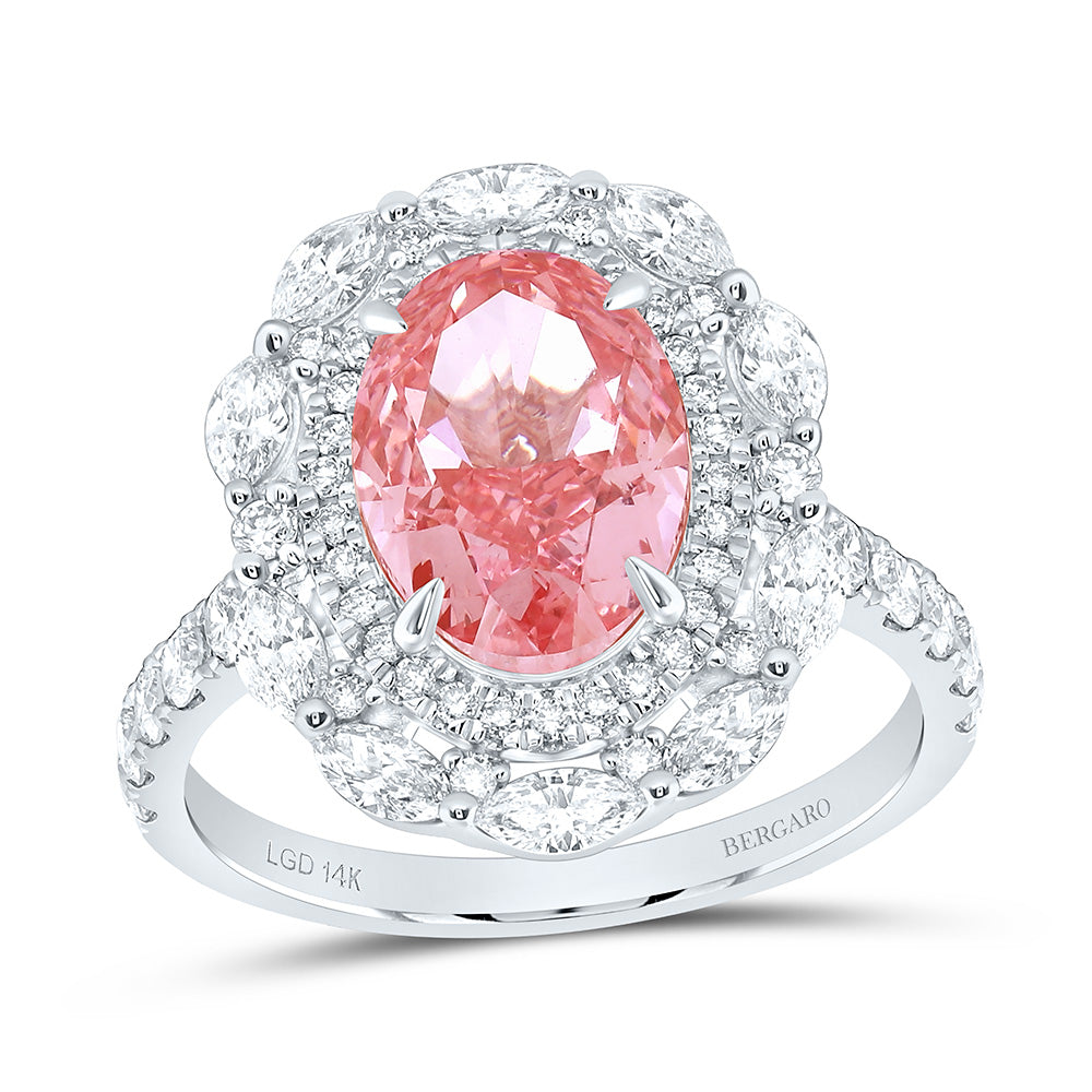 14K Yellow Or White Gold 4 1/3 Cttw Lab Grown Diamond 3 Cttw Center Oval Pink Diamond Fashion Engagement Ring