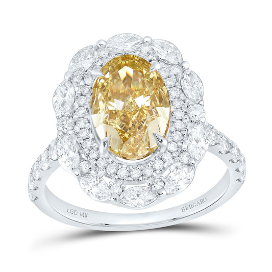 14K Yellow Or White Gold 4 1/4 Cttw Lab Grown Diamond 3 Cttw Center Oval Yellow Diamond Fashion Engagement Ring