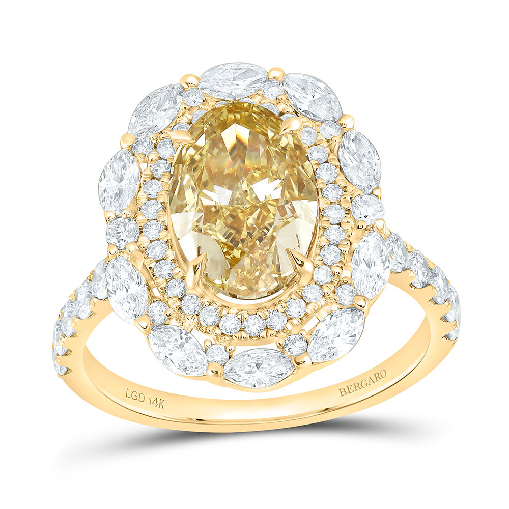 14K Yellow Or White Gold 4 1/4 Cttw Lab Grown Diamond 3 Cttw Center Oval Yellow Diamond Fashion Engagement Ring