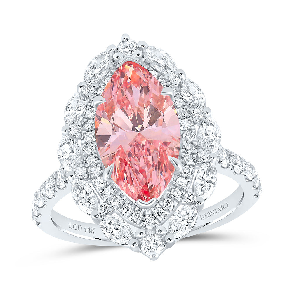 14K Yellow Or White Gold 4 3/8 Cttw Lab Grown Diamond 3 Cttw Center Marquise Pink Diamond Fashion Engagement Ring