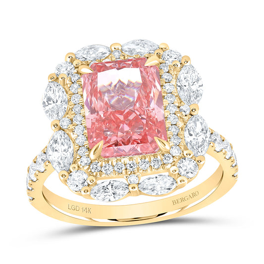 14K Yellow Or White Gold 4 1/2 Cttw Lab Grown Diamond 3 Cttw Center Radiant Pink Diamond Engagement Ring