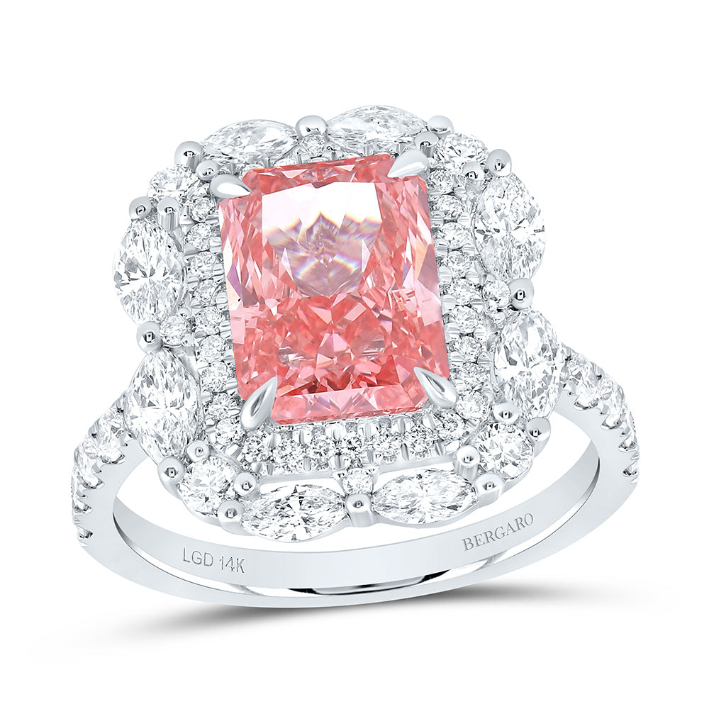 14K Yellow Or White Gold 4 1/2 Cttw Lab Grown Diamond 3 Cttw Center Radiant Pink Diamond Engagement Ring