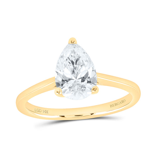 14K Yellow Or White Gold 1 1/2 Cttw Lab Grown Diamond Pear Solitaire Ring