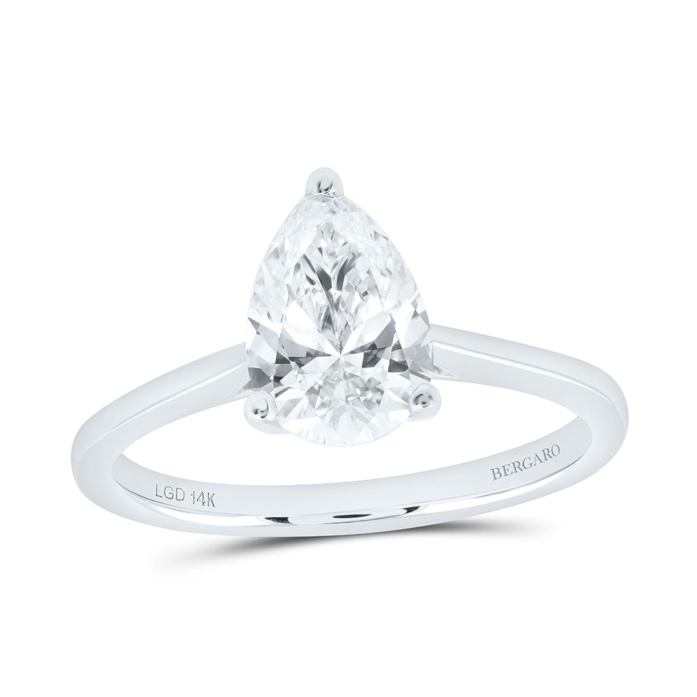 14K Yellow Or White Gold 1 1/2 Cttw Lab Grown Diamond Pear Solitaire Ring