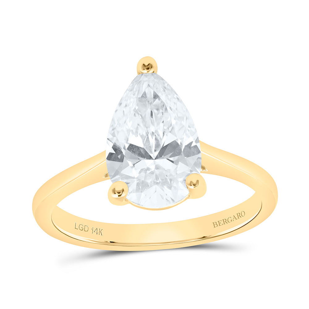 14K Yellow Or White Gold 2 1/2 Cttw Lab Grown Diamond Pear Solitaire Ring