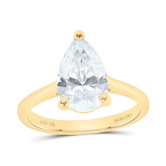 14K Yellow Or White Gold 2 1/2 Cttw Lab Grown Diamond Pear Solitaire Ring