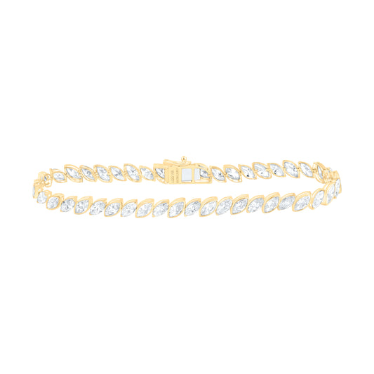 14K Yellow Or White Gold Lab Grown Diamond Fashion Bezel Marquise Bracelet (7 Inch)