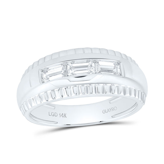 14K White Gold 1 Cttw Lab Grown Diamond Emerald Mens Band