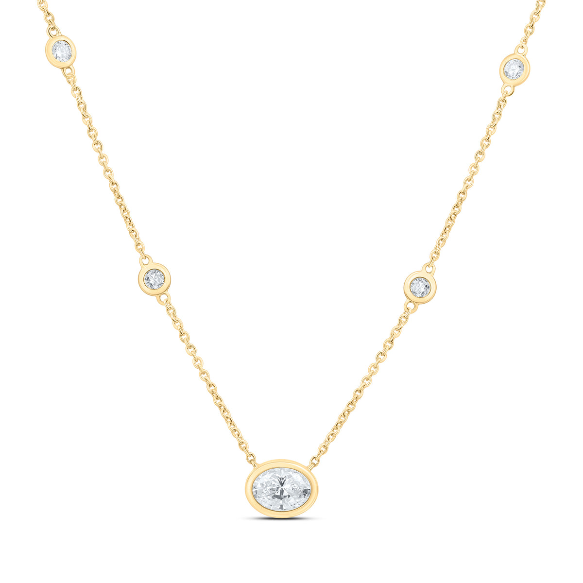 14K Yellow Gold 1 5/8 Cttw Lab Grown Diamond 1 Cttw Center Oval Fashion Necklace (18 Inch)