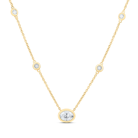 14K Yellow Gold 1 5/8 Cttw Lab Grown Diamond 1 Cttw Center Oval Fashion Necklace (18 Inch)