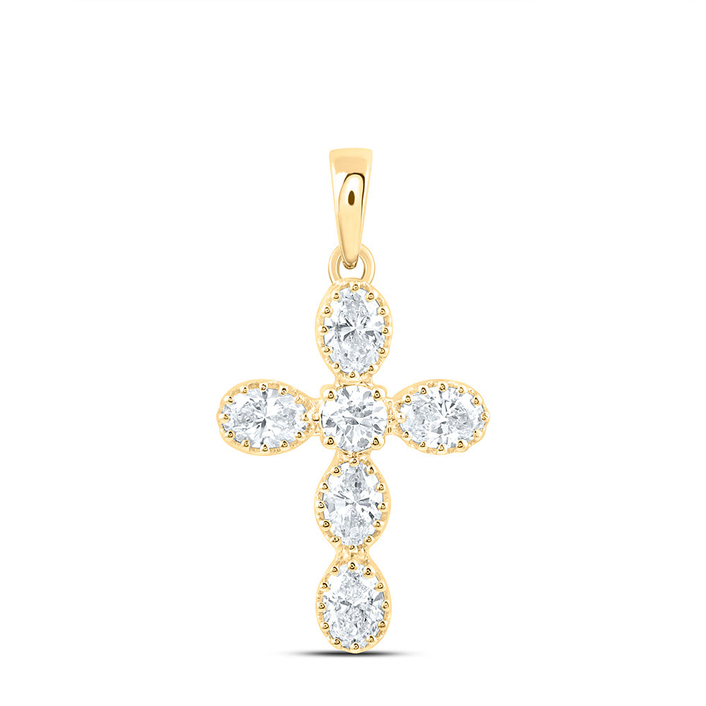 14K Yellow Or White Gold 3/4 Cttw Lab Grown Diamond Fashion Cross Pendant