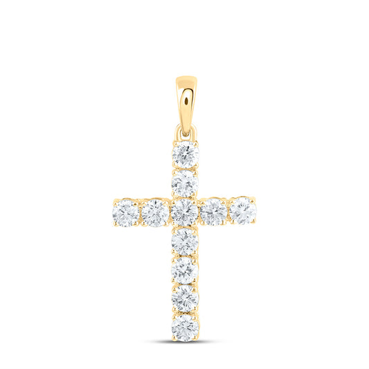 14K Yellow Or White Gold 3/4 Cttw Lab Grown Diamond Fashion Cross Pendant