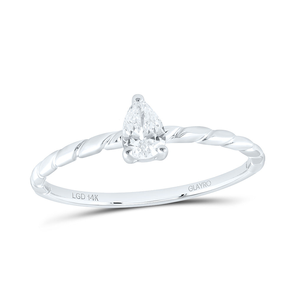14K Yellow Or White Gold 1/4 Cttw Lab Grown Diamond Pear Solitaire Ring