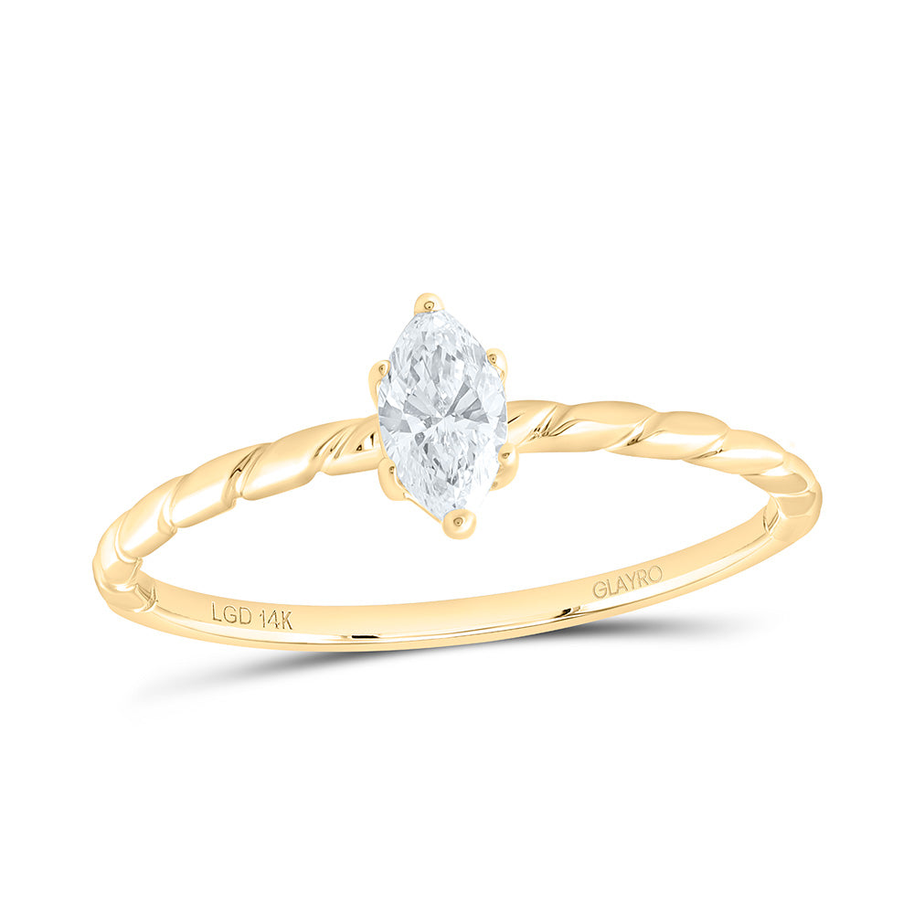 14K Yellow Or White Gold 1/4 Cttw Lab Grown Diamond Marquise Solitaire Ring