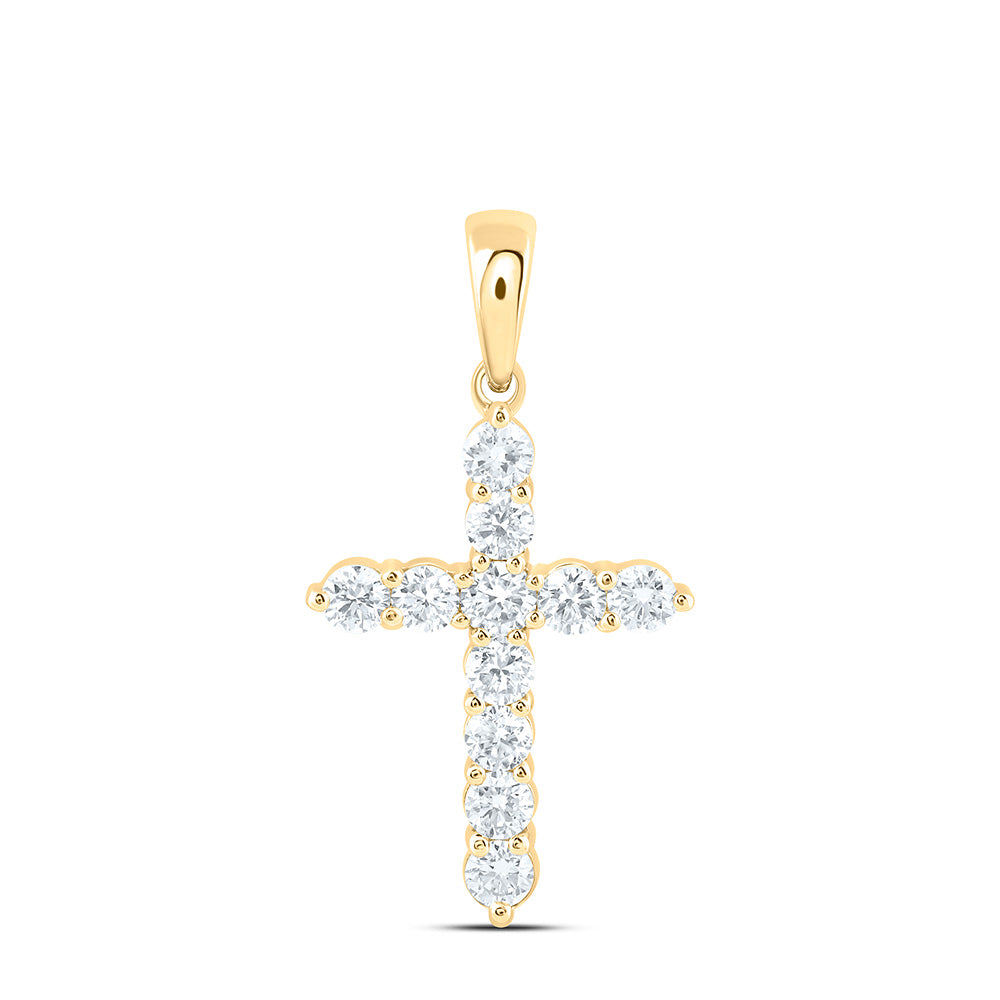14K Yellow Or White Gold 3/4 Cttw Lab Grown Diamond Fashion Cross Pendant