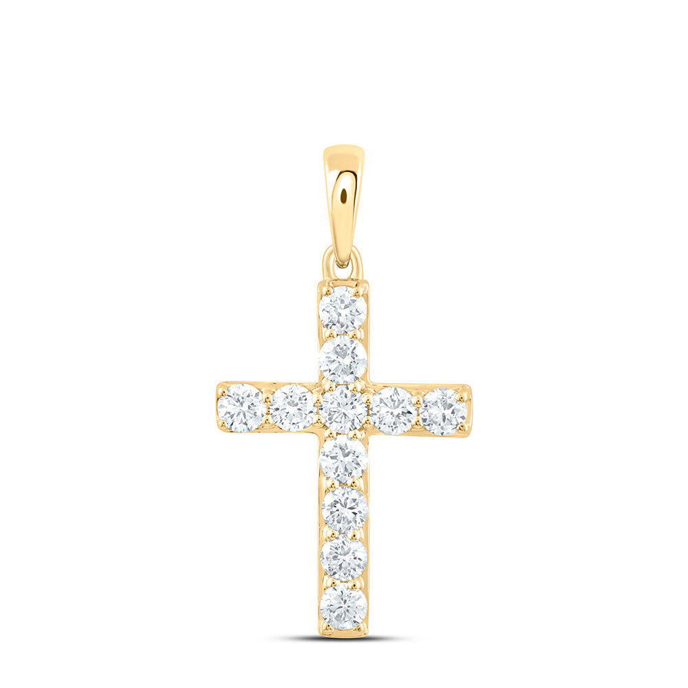 14K Yellow Or White Gold 3/4 Cttw Lab Grown Diamond Fashion Cross Pendant