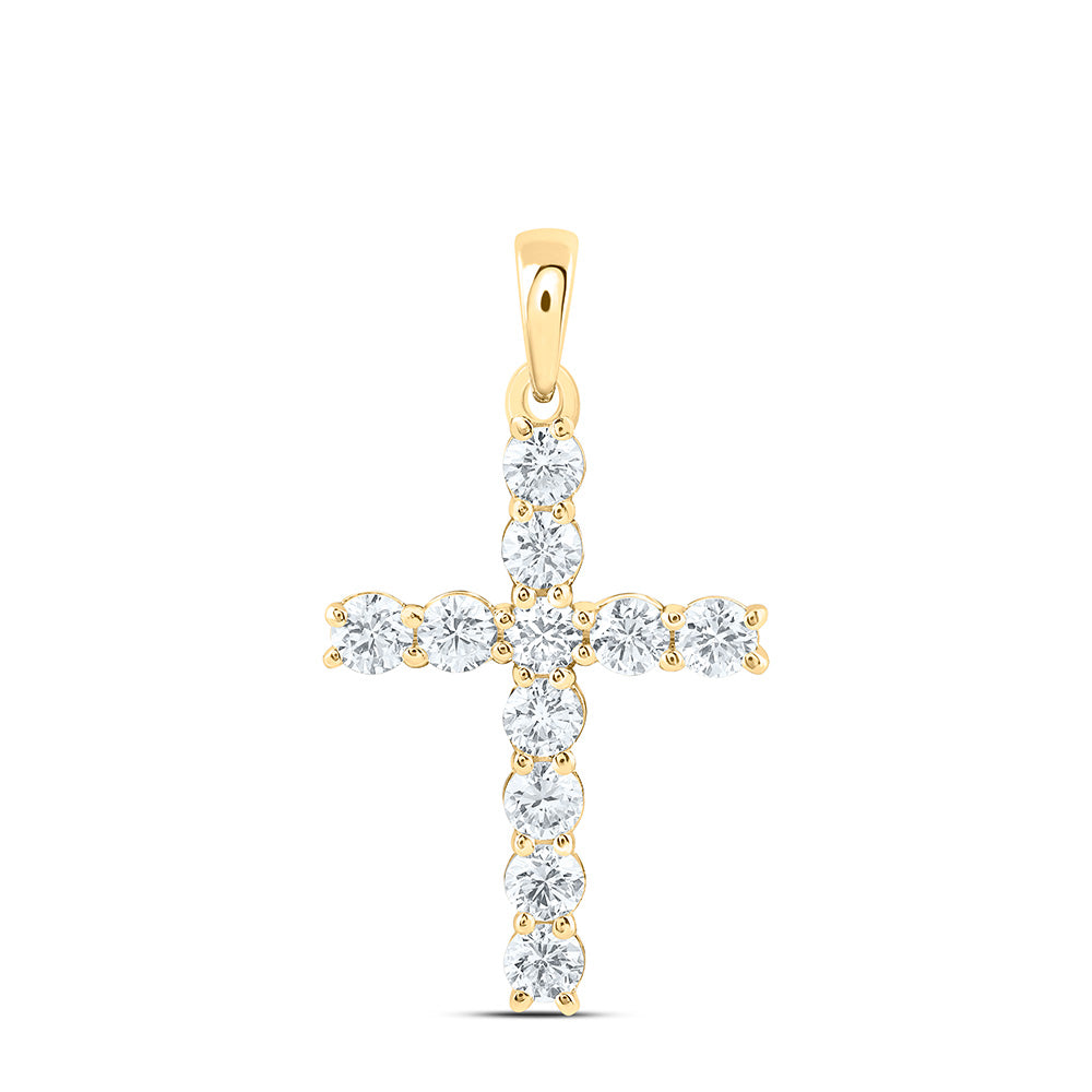 14K Yellow Or White Gold 3/4 Cttw Lab Grown Diamond Fashion Cross Pendant