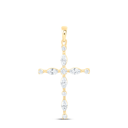 14K Yellow Or White Gold 3/8 Cttw Lab Grown Diamond Fashion Cross Pendant