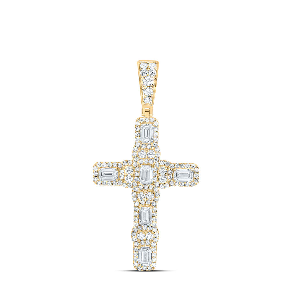 10K Yellow Or White Gold 3 1/2 Cttw Lab Grown Diamond Cross Mens Charm