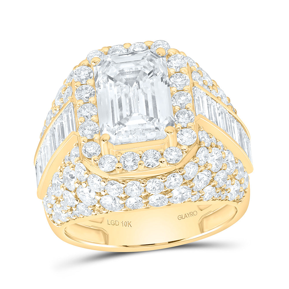 10K Yellow Gold 10 3/4 Cttw Lab Grown Diamond 5 Cttw Center Emerald Mens Ring