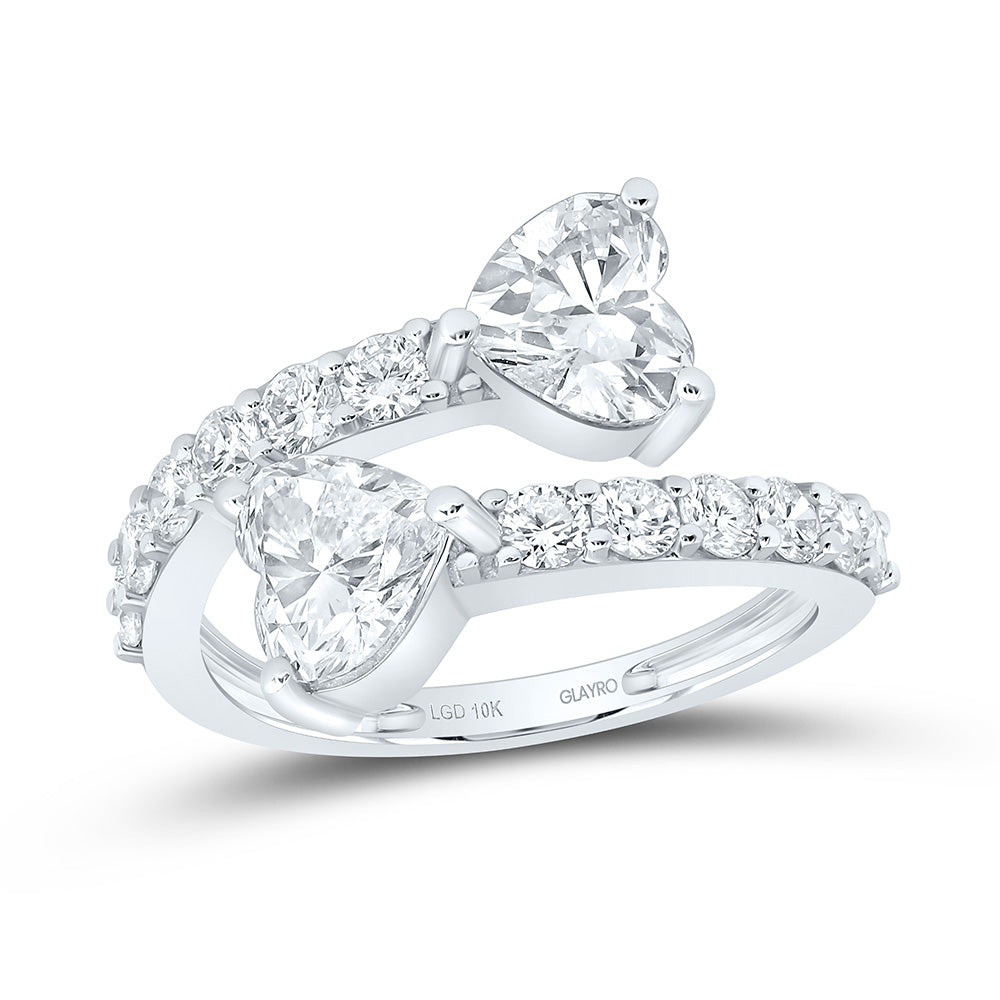 10K Yellow Or White Gold 2 7/8 Cttw Lab Grown Diamond 1 Cttw Center Heart Fashion Cuff Ring