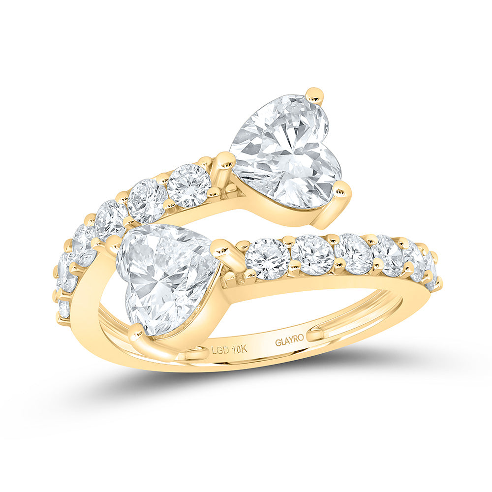 10K Yellow Or White Gold 2 7/8 Cttw Lab Grown Diamond 1 Cttw Center Heart Fashion Cuff Ring