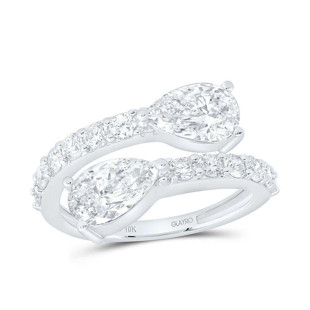 10K Yellow Or White Gold 2 7/8 Cttw Lab Grown Diamond 1 Cttw Center Pear Fashion Cuff Ring