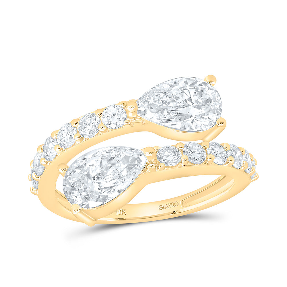 10K Yellow Or White Gold 2 7/8 Cttw Lab Grown Diamond 1 Cttw Center Pear Fashion Cuff Ring