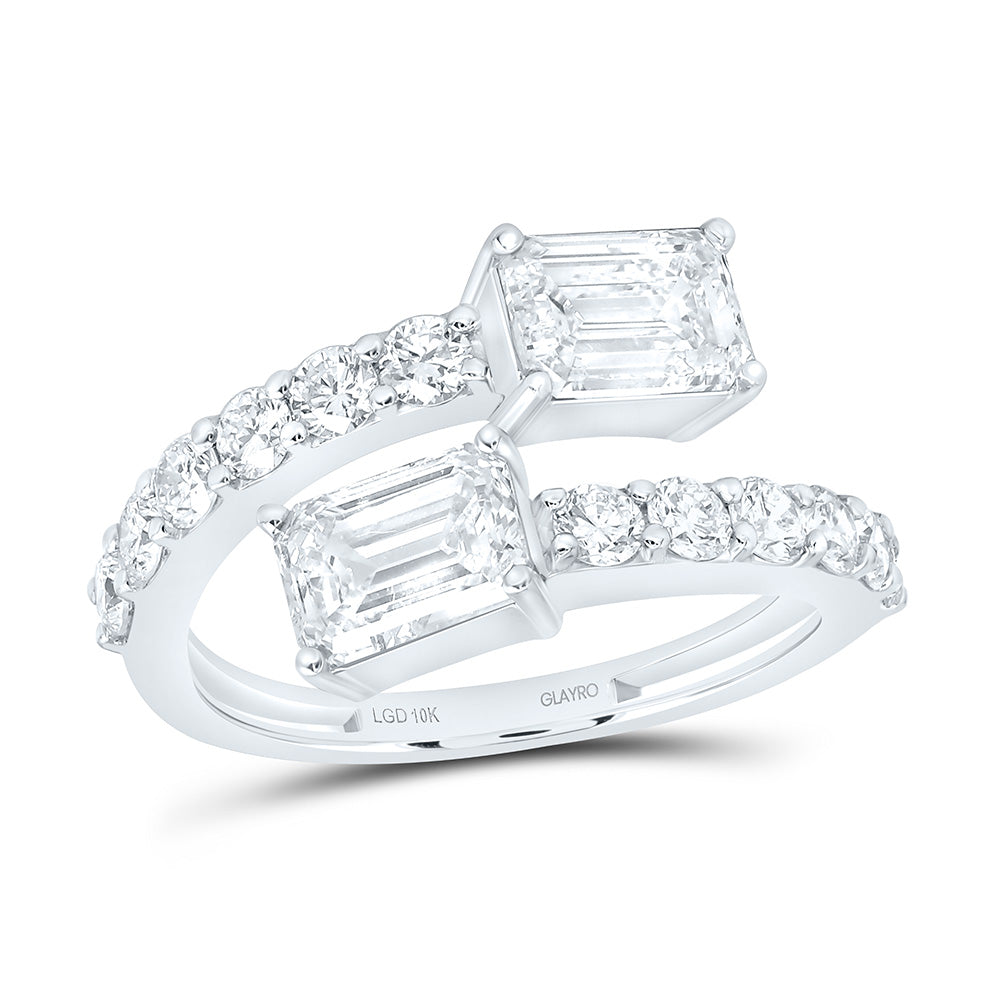 10K Yellow Or White Gold 2 7/8 Cttw Lab Grown Diamond 1 Cttw Center Emerald Fashion Cuff Ring