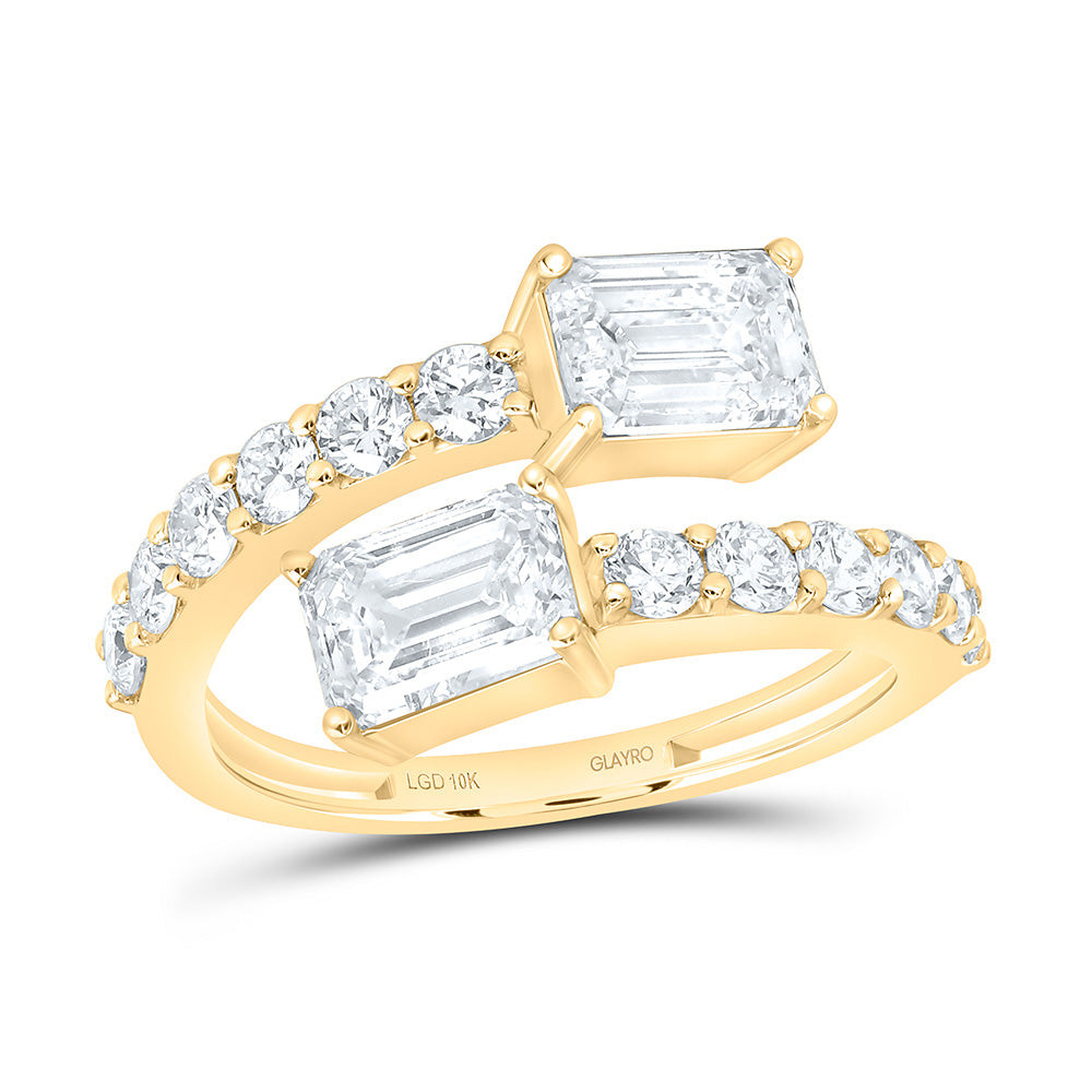 10K Yellow Or White Gold 2 7/8 Cttw Lab Grown Diamond 1 Cttw Center Emerald Fashion Cuff Ring