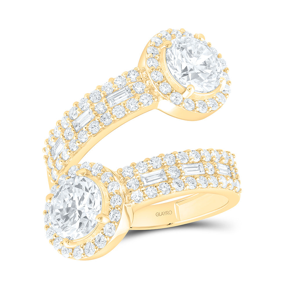 10K Yellow Or White Gold 2 7/8 Cttw Lab Grown Diamond 2 Cttw Center Round Fashion Round Cuff Ring