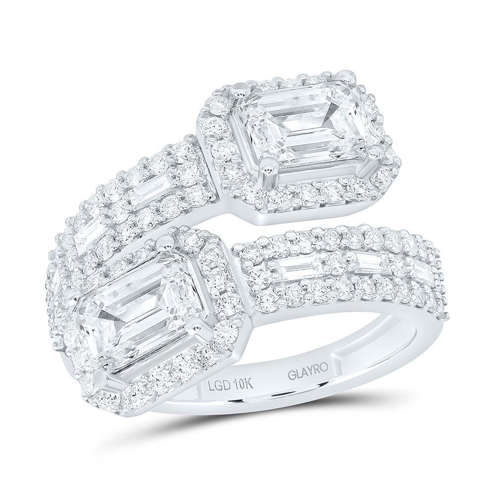 10K Yellow Or White Gold 3 1/5 Cttw Lab Grown Diamond 1 Cttw Center Emerald Fashion Cuff Ring