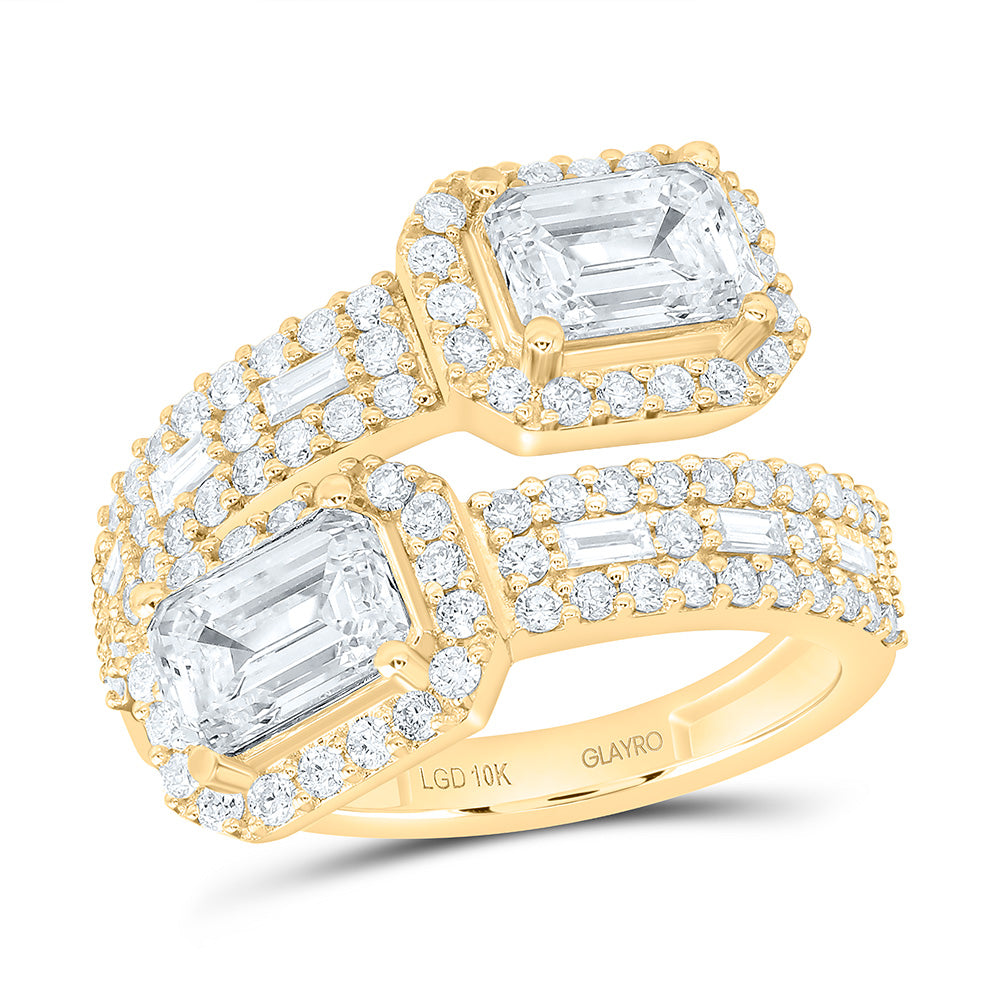 10K Yellow Or White Gold 3 1/5 Cttw Lab Grown Diamond 1 Cttw Center Emerald Fashion Cuff Ring