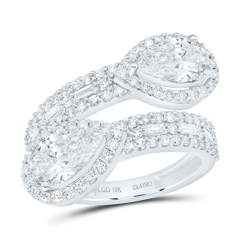10K Yellow Or White Gold 3 1/5 Cttw Lab Grown Diamond 1 Cttw Center Pear Fashion Cuff Ring