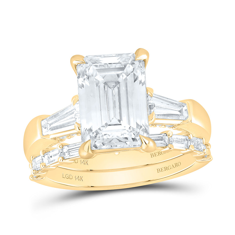 14K Yellow Or White Gold 5 1/4 Cttw Lab Grown Diamond 4 Cttw Center Emerald Bridal Set