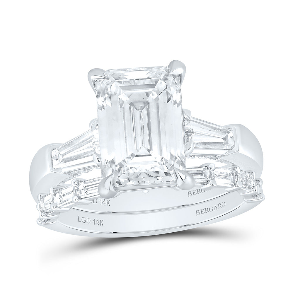 14K Yellow Or White Gold 5 1/4 Cttw Lab Grown Diamond 4 Cttw Center Emerald Bridal Set