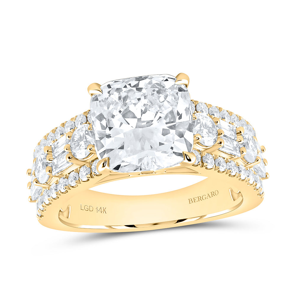 14K Yellow Or White Gold 5 1/2 Cttw Lab Grown Diamond 4 Cttw Center Cushion Engagement Ring
