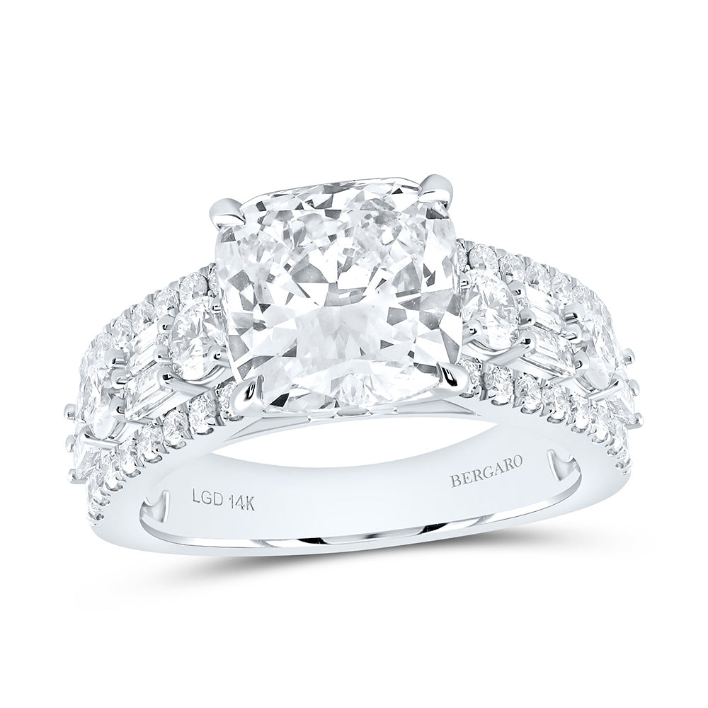 14K Yellow Or White Gold 5 1/2 Cttw Lab Grown Diamond 4 Cttw Center Cushion Engagement Ring