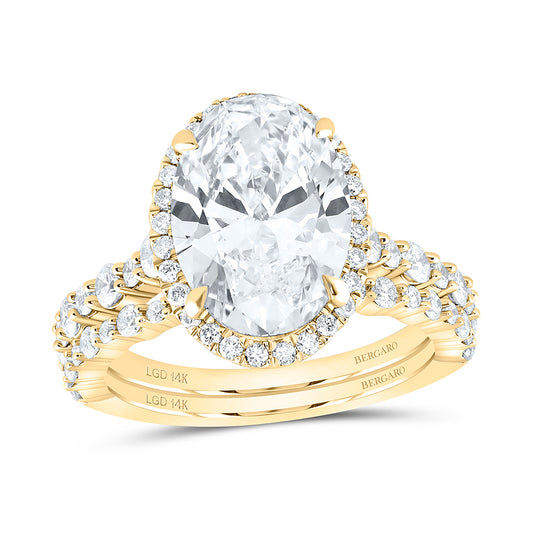 14K Yellow Or White Gold 5 Cttw Lab Grown Diamond 4 Cttw Center Oval Single Halo Bridal Set