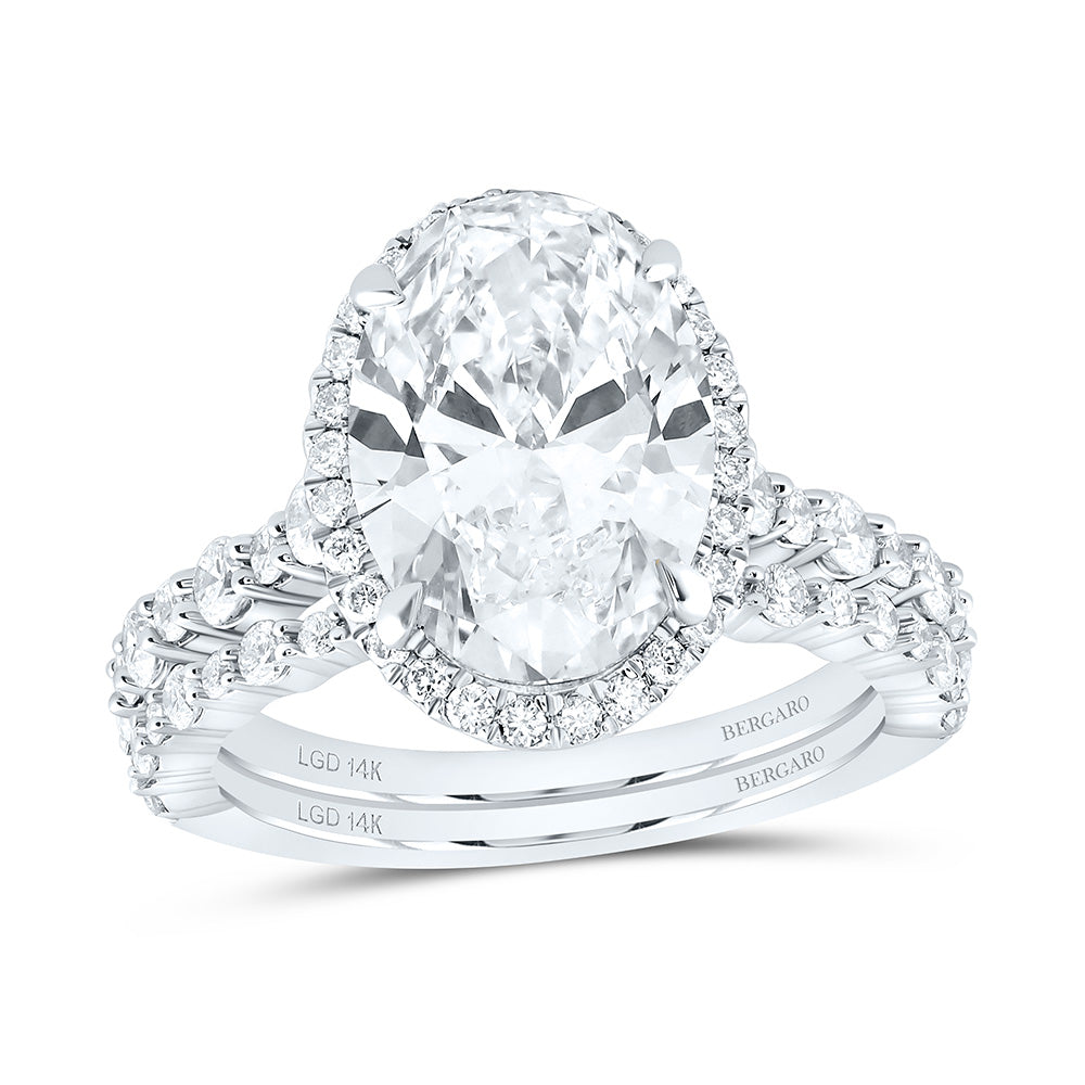 14K Yellow Or White Gold 5 Cttw Lab Grown Diamond 4 Cttw Center Oval Single Halo Bridal Set